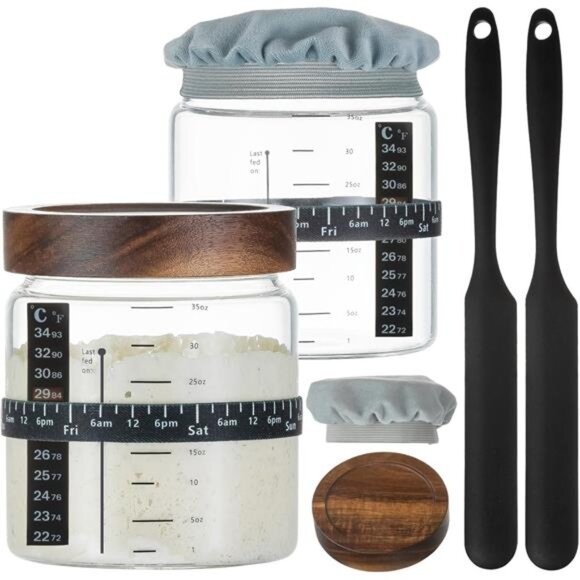 2Pack 35OZ with Ounce Scale Marked Feeding Band, Thermometer, Sourdough - Picture 15 of 16